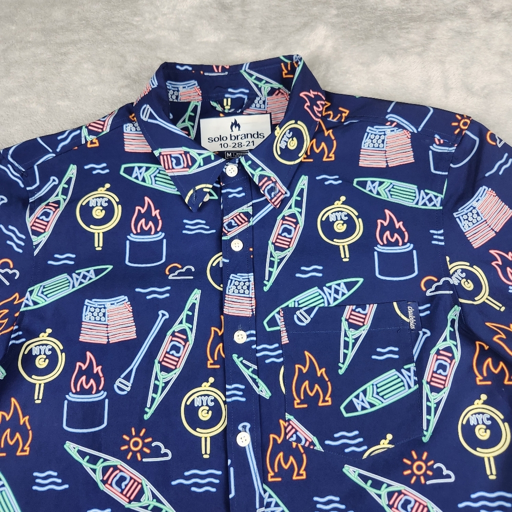 Chubbies Mens Button Up Shirt Neon Short Sleeve Size M Medium - Picture 2 of 8